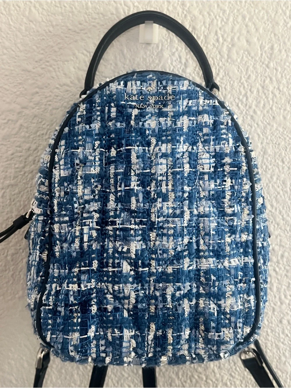 Kate Spade Briar Lane Blue Tweed Mini Convertible Backpack